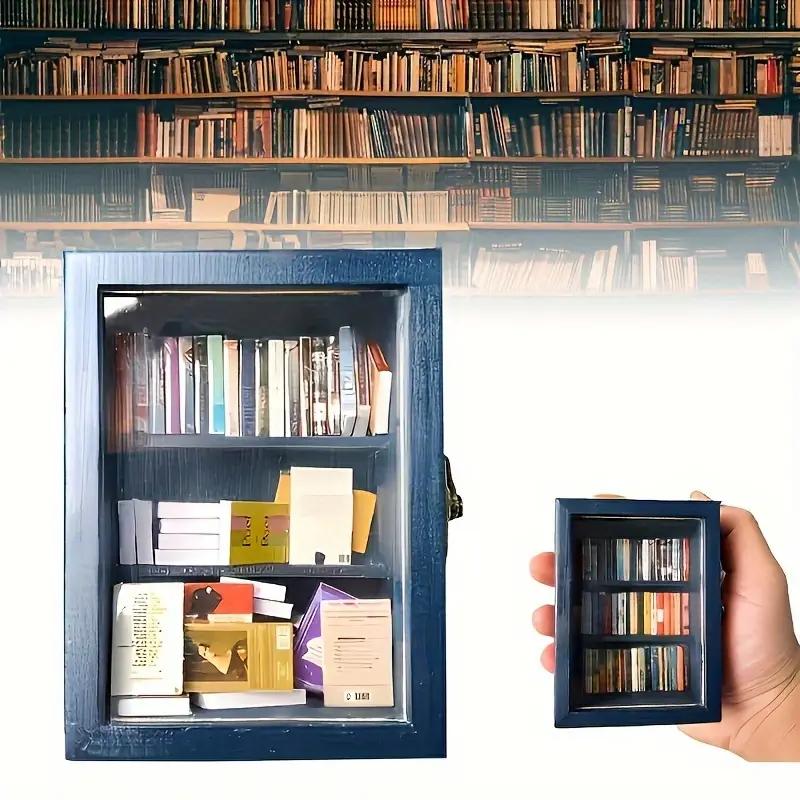 Creative Anxiety Bookshelf Ornament Mini Bookshelf Dollhouse Bookshelf with 60pcs Mini Books, Wooden Display Miniature Bookshelf Decor Shake Away Your Anxiety, Home Decoration for Book Lovers Unique Anxiety-Relief Christmas and Valentine's Day Gifts