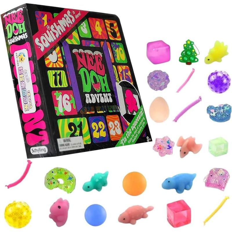 Nee Doh Squishmas 24 Piece Mini Advent Calendar-2024, Birthday Party Gifts, 2024 Gift Blind Box Unboxing, Christmas Holiday Fun for All Ages, Perfect Christmas Gifts