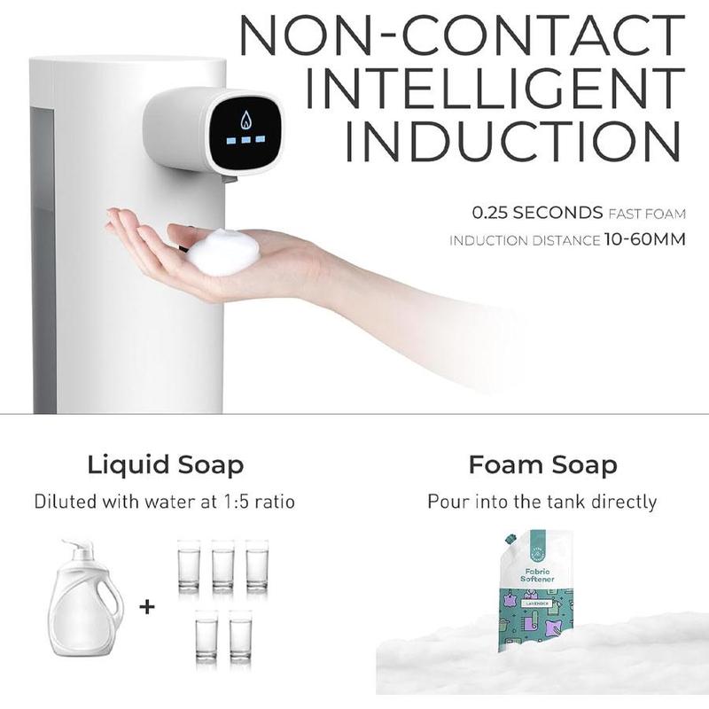 Automatic Soap Dispenser, USB Rechargeable Touchless Hand Soap Dispenser with 3 Adjustable Soap Volume for Kitchen Bathroom