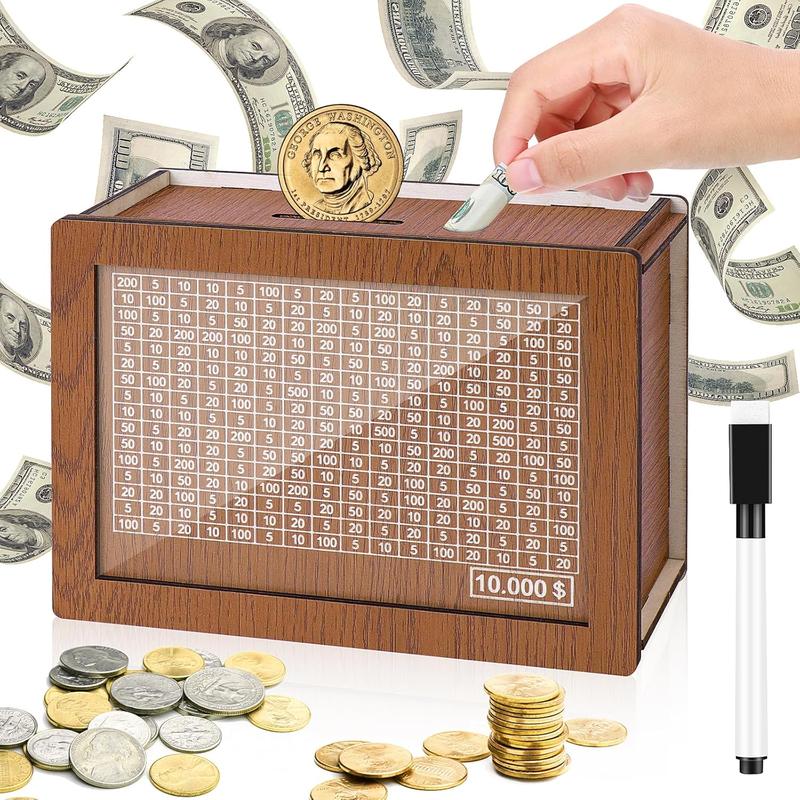 Cash Money Saving Box, Wooden Cash Saving Box, Wooden Money Box with Money Target and Numbers, Savings Challenges Money Box with Counter, Cash Savings Box, Cash Saver Box, Piggy Bank for Savings Goal