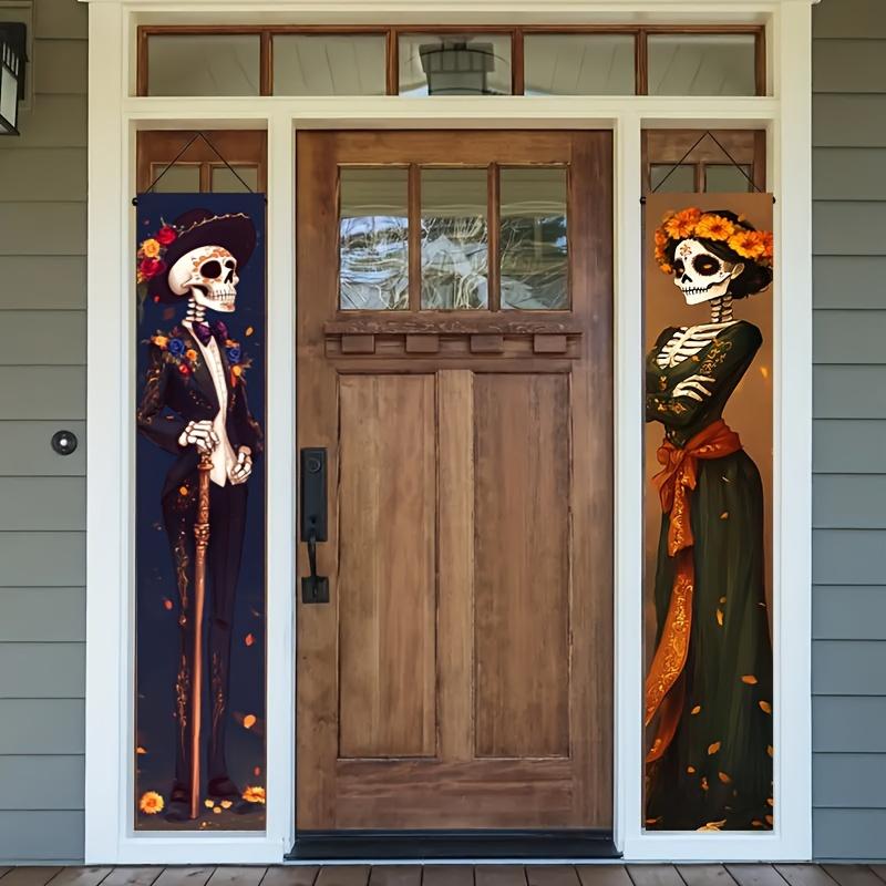 Day of the Dead Skeleton Couple Porch Banners 1 Pair 11.8x70.8