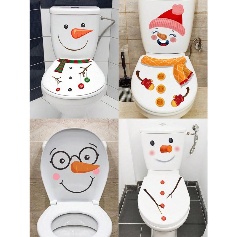 1pc Christmas Decoration Toilet Cover Sticker With Christmas Snowman Pattern Self-Adhesive Sticker, Waterproof And Removable PVC Decoration Toilet Cover Sticker