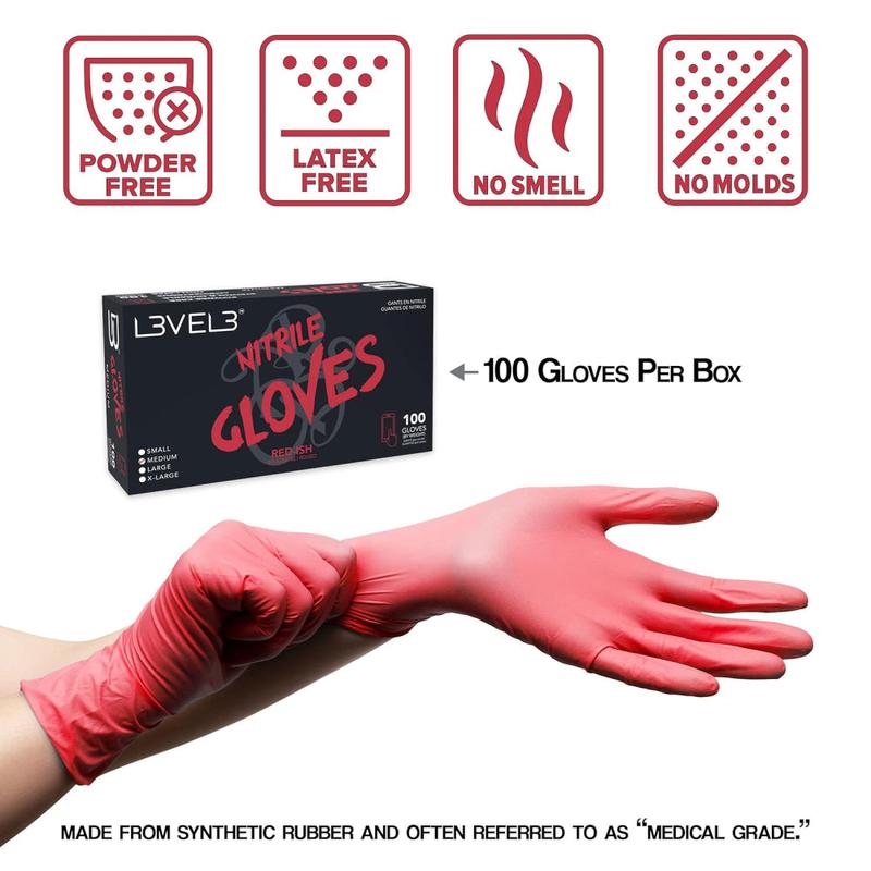 L3VEL3 Professional Nitrile Gloves 100 Pack - Red-Ish