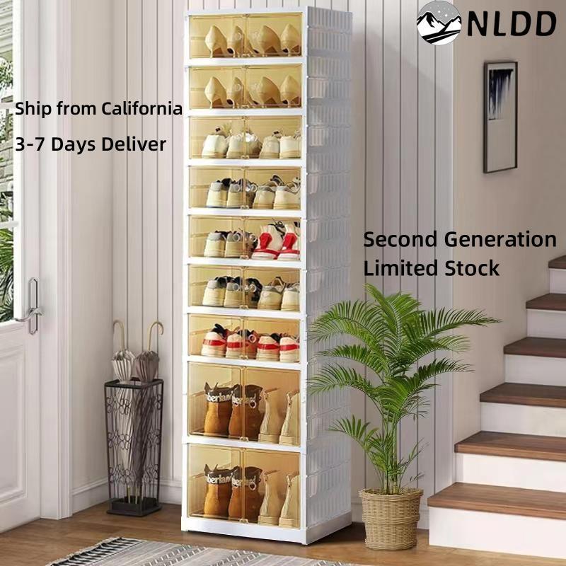 NLDD Ultimate 7+2Tier Shoe Organizer: Transparent, Collapsible & Expandable, Holds 18 Pairs, Ideal for Compact Spaces & Closet Management Space-saving Home storage