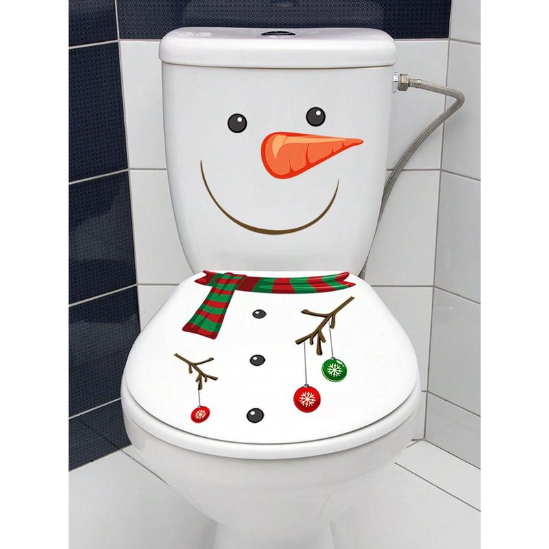 1pc Christmas Decoration Toilet Cover Sticker With Christmas Snowman Pattern Self-Adhesive Sticker, Waterproof And Removable PVC Decoration Toilet Cover Sticker