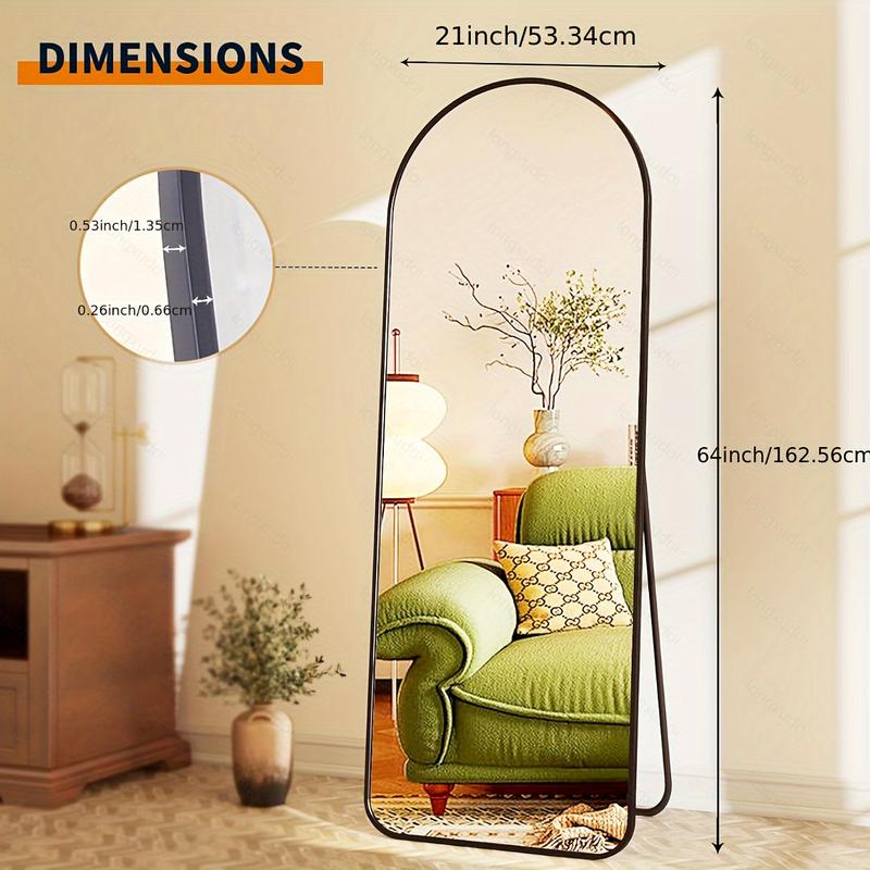 Arched Full Length Mirror, Full Body Mirror with Stand, Hanging or Leaning for Wall, Aluminum Alloy Thin Frame Floor Standing mirror