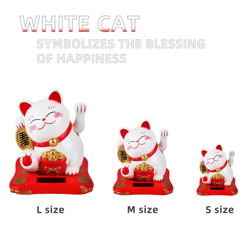 Lucky Cat Waving Arm Set, Vivid and Lovely Chinese Cat, Solar Fortune Cat Statue Decorations for Decorating Front Desk, Car, Business Openings, 2.95IN, White, 1PCS