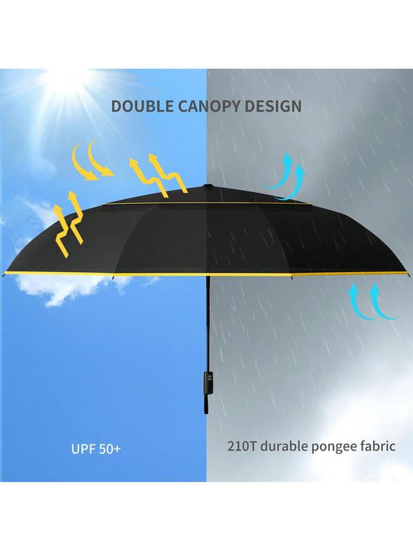 54 Inch Large Golf Umbrella For Rain, Automatic Oversize Windproof Double Canopy Vented Portable Folding Umbrella For Travel