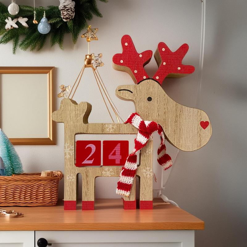 Wooden Reindeer Design Countdown Calendar, 1 Set Creative Desktop Decoration, Home Decor for Living Room Bedroom, Festive & Party Supplies