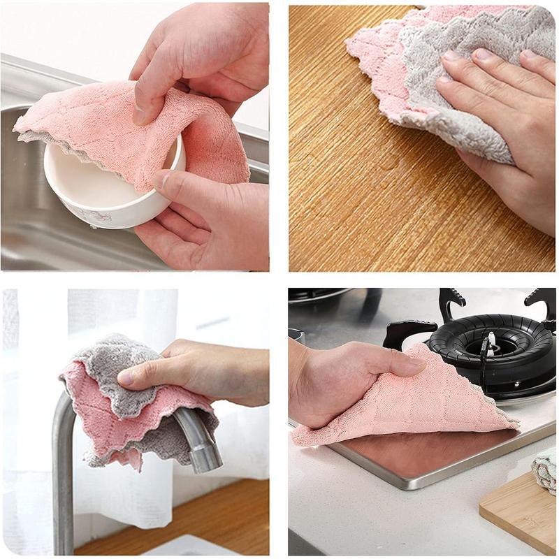 Microfiber Kitchen Washcloths, Super Absorbent Coral Velvet Dishtowels, Premium Table Cleaning Cloths, Non-Stick Oil Quick Dry Dish Towels, Soft Tea Towels, 10 Pack SAOYOAS