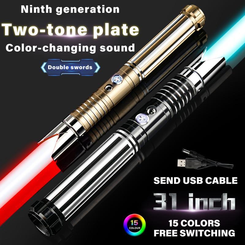 Rechargeable Light Saber, 15 Lighting Effects Color Changing Light Saber Toy with Sound, Ideal Gift for Cosplay, Party, Festival