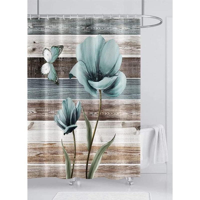 Shower Curtain, Farmhouse Shower Curtains for Bathroom, Rustic Shower Curtain Set Shower Curtains, Teal Floral Bathroom Shower Curtain Sets, Waterproof Bathroom Curtain Bathroom Decor 72