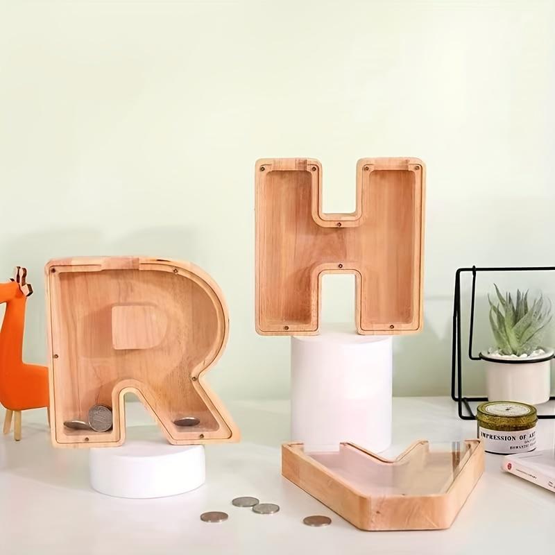 Wooden Letter Piggy Bank Larger Alphabet Letter Bank for Initial Coin Bank, Piggy Bank for Personalized A-Z Letter Piggy Bank Wooden Transparent Letter Money Box Decoration Creative Money for Birthday, Christmas and Thanksgiving Day