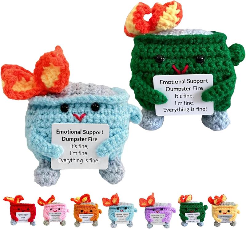 Emotional Support Crochet Dumpster Doll Ornaments, 2 Counts set Cute Crochet Desktop Decoration, Handmade Home Decor for Living Room Bedroom Office