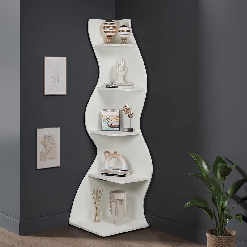 Tribesigns Modern 5-Tier Wall Corner Bookshelf, Stylish Corner Small Bookcase Storage Rack, for Living Room, Bedroom, and Entryway Decor Shelves