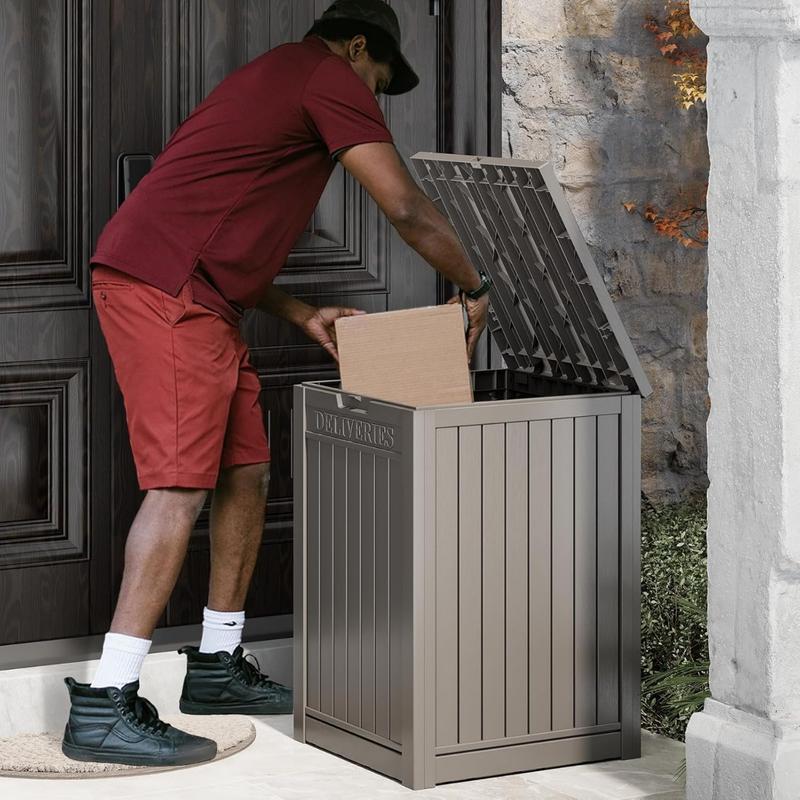 Package Delivery Box for Porch, 48 Gallon Storage Box with Lockable Secure, Large Double Wall Resin Outdoor Package Delivery and Waterproof Deck Box Organiser Cover