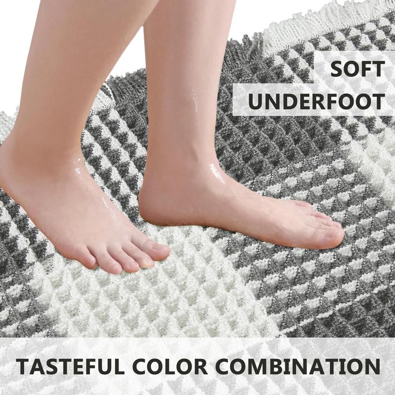 Tritard Waffle Bath Mat, Super Absorbent Bathroom Rugs Non Slip, Ultra Soft Machine Washable Mats with Tassels, Patchwork Checkered for Bath Tub