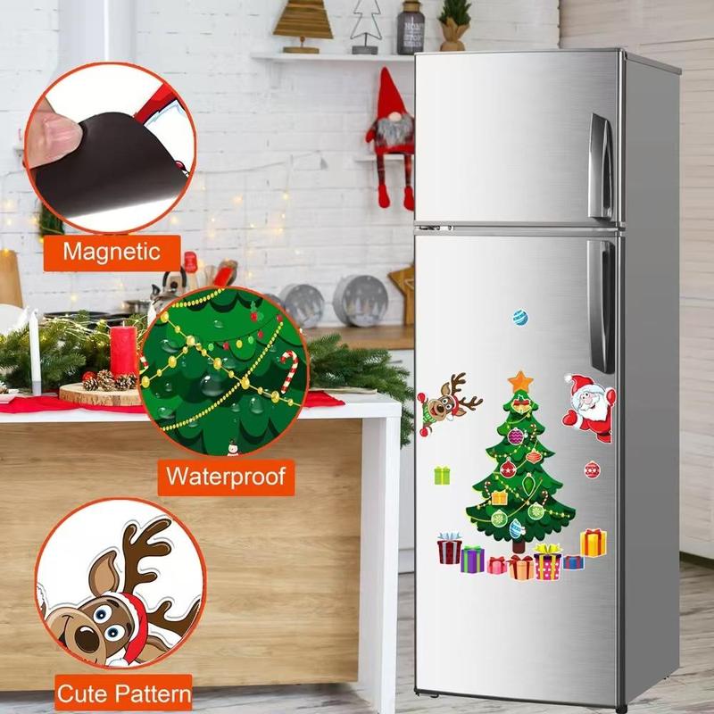 Christmas Themed Fridge Magnet, 1 Set Cartoon Pattern Magnetic Sticker, Decorative Magnet for Home Kitchen Office, Christmas Decorations