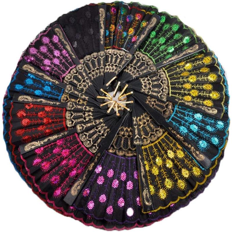 10 Count  Peacock Hand Fans, Spanish Folding Hand Fan, Flower Dancing Fans,Summer Handheld Folding Fans Party Decor