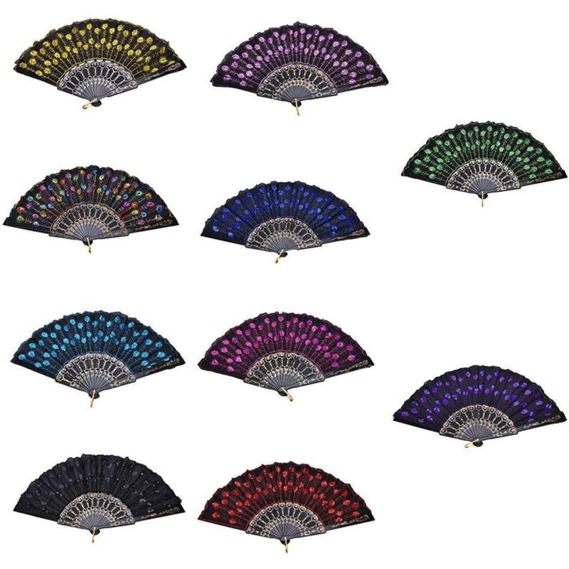 10 Count  Peacock Hand Fans, Spanish Folding Hand Fan, Flower Dancing Fans,Summer Handheld Folding Fans Party Decor