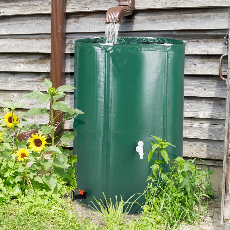 100 Gallon Green Folding Rain Barrel Water Collector with Zippered Mesh Cover