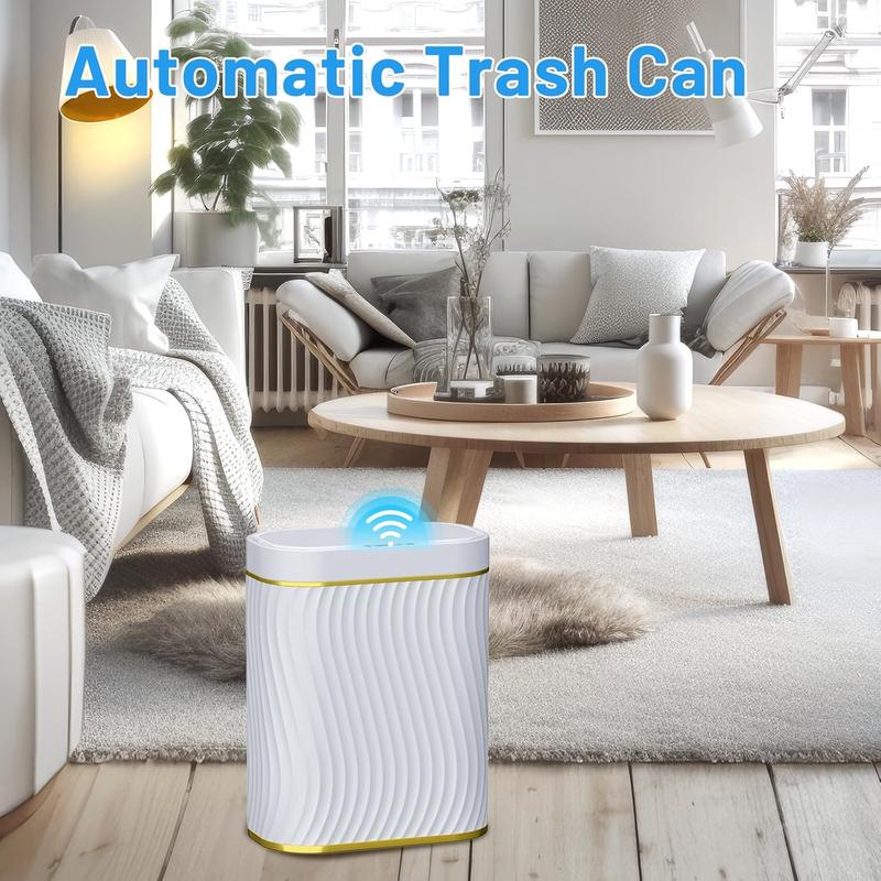 Bathroom Small Trash Can with Automatic Touchless Lid, 2.6 Gallon  Garbage Can Narrow  Trash Bin for Bedroom, Office, Living Room-Glod White