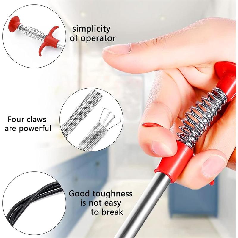 63in Drain Snake Hair Drain Clog Remover Tool，Flexible Grabber Reacher Tool with 4 Claws，Drain Sink Unblocker Sink Grabber Spring Drain Hair Remover Tool for Kitchen Sink Bathroom Tub Toilet Drains