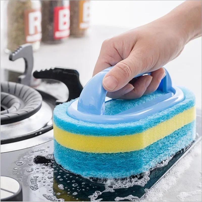 Kitchen Cleaning Sponge with Handle, Power Decontamination Durable  Cleaning Brush, Bathroom Kitchen Glass Wall Cleaning Sponge