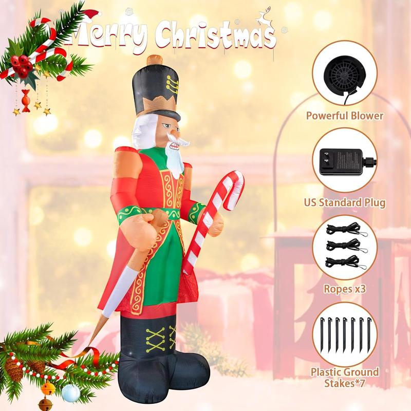 Nervure 12FT Giant Christmas Inflatable Solider - Christmas Inflatable Outdoor Decoration Nutcracker Soldier with Candy Cane -Blow up Yard Decoration with Built-in LEDs Perfect for Yard Lawn Garden