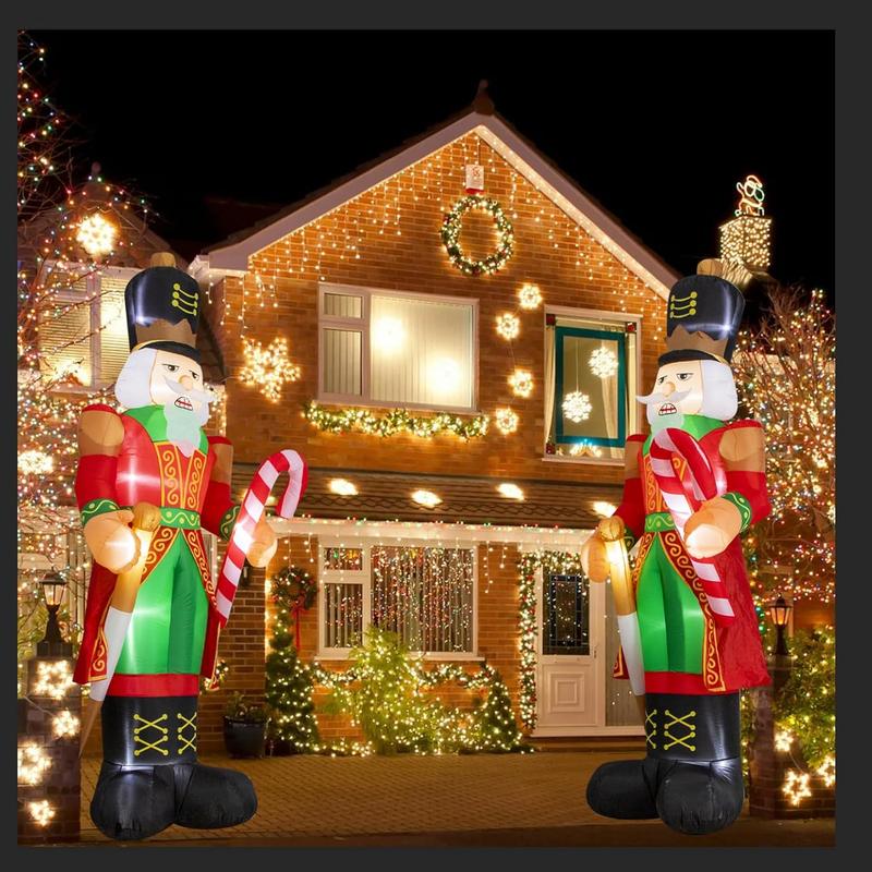 Nervure 12FT Giant Christmas Inflatable Solider - Christmas Inflatable Outdoor Decoration Nutcracker Soldier with Candy Cane -Blow up Yard Decoration with Built-in LEDs Perfect for Yard Lawn Garden