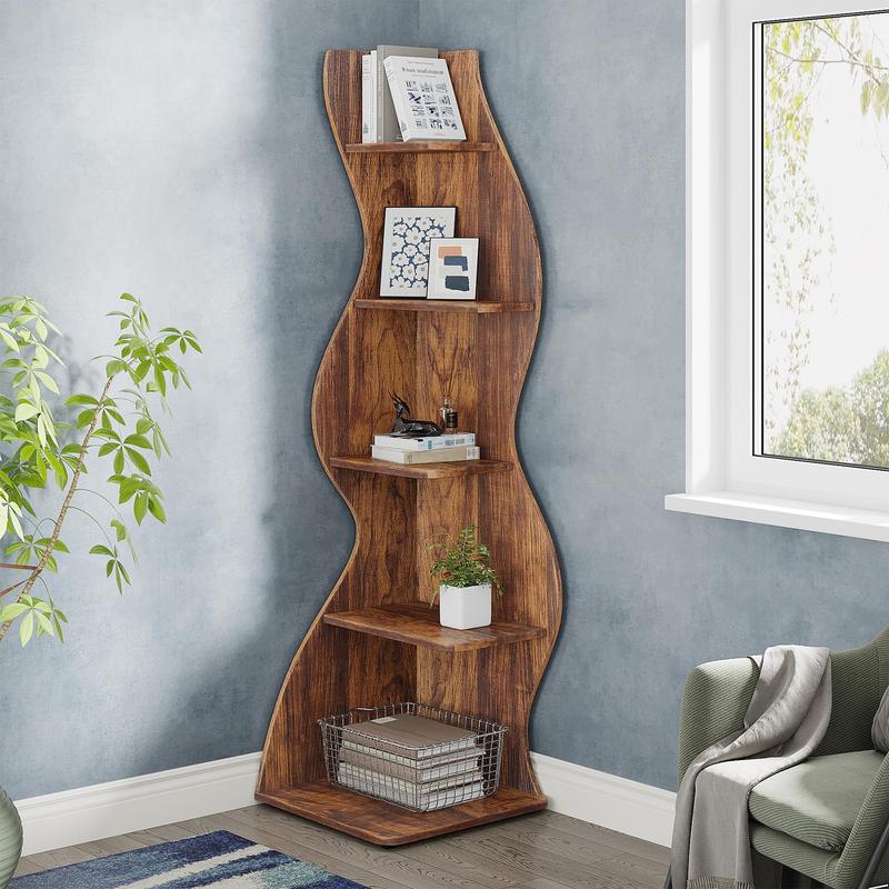 Tribesigns Modern 5-Tier Wall Corner Bookshelf, Stylish Corner Small Bookcase Storage Rack, for Living Room, Bedroom, and Entryway Decor Shelves