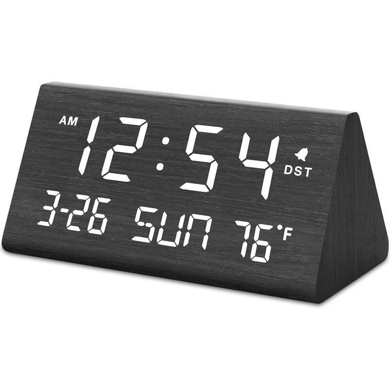 Digital Alarm Clocks for Bedrooms - Wooden Electric Clock, Date, Weekday, Temperature, 0- Brightness, Adjustable Alarm Volume,Housewarming Gift Decor cubo clock 2024 New