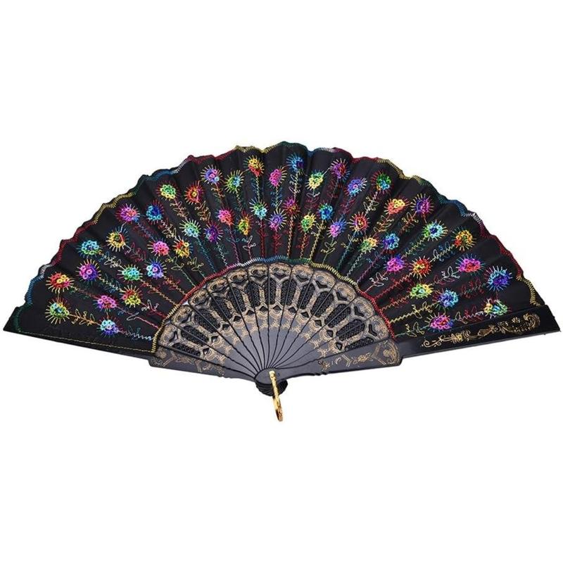 10 Count  Peacock Hand Fans, Spanish Folding Hand Fan, Flower Dancing Fans,Summer Handheld Folding Fans Party Decor