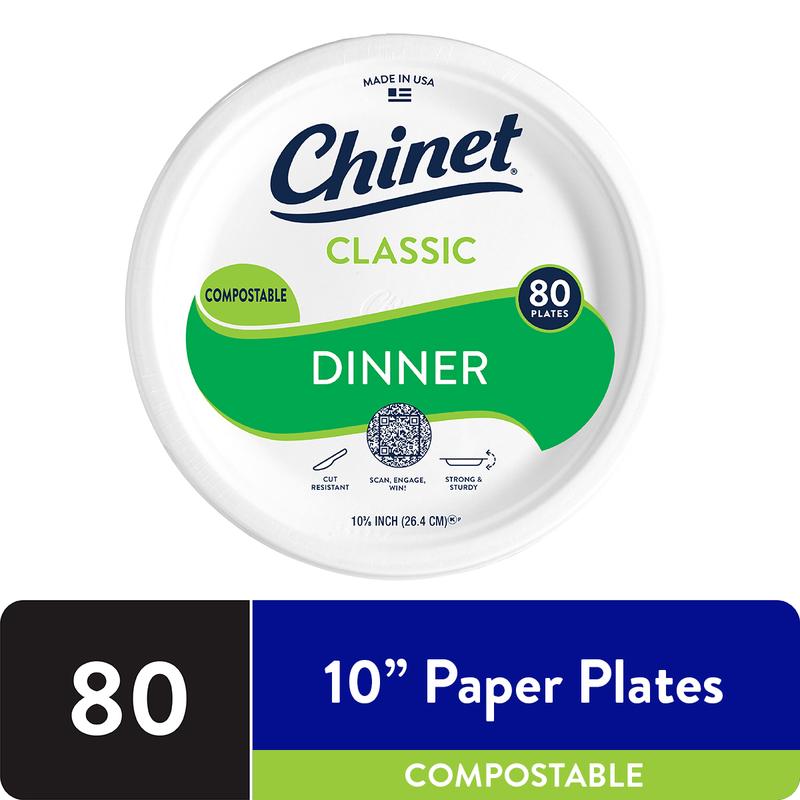 Chinet Classic Premium Disposable Paper Dinner Plates, White, 10 3 8