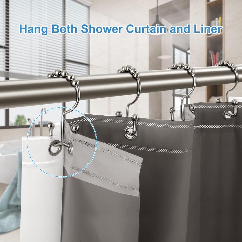 Shower Curtain Hooks Rings, Double Sided Shower Hooks Rust Proof for Bathroom Shower Rods Curtain, Durable Stainless Steel Bathroom Shower Curtain Hangers, Brushed Nickel, Set of 12