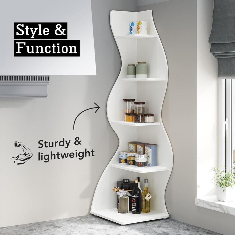 Tribesigns Modern 5-Tier Wall Corner Bookshelf, Stylish Corner Small Bookcase Storage Rack, for Living Room, Bedroom, and Entryway Decor Shelves