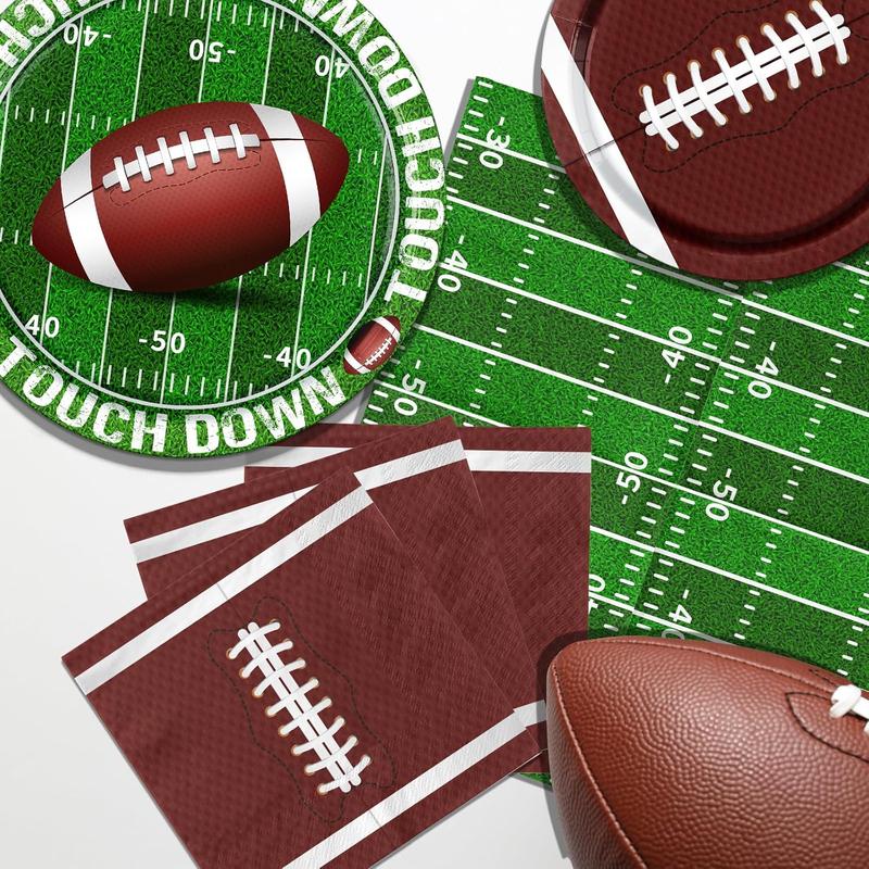 Football Party Supplies,100pcs Football Plates and Napkins Football Decorations Touchdown Tableware for Football Birthday Party Decorations Tailgate Party Supplies