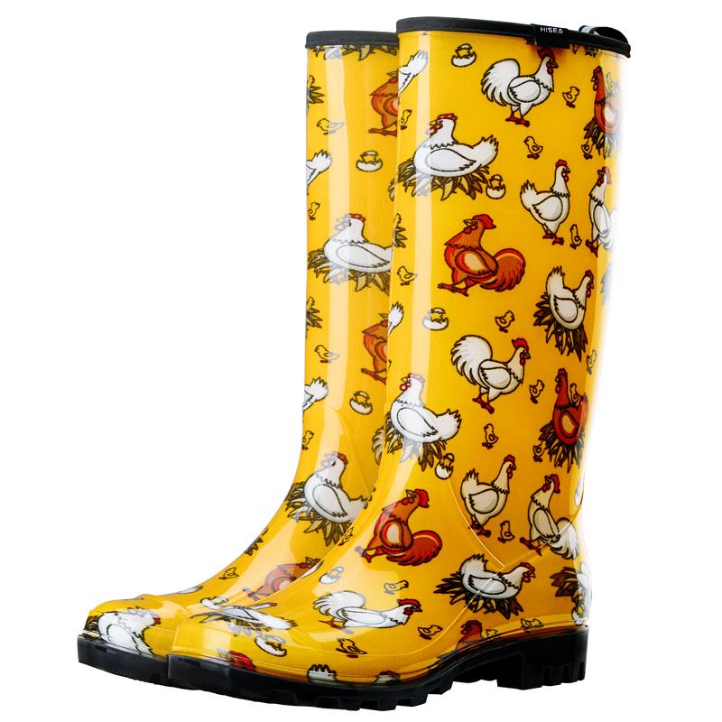 HISEA Women's Rain Boots Waterproof Garden Shoes Colorful Printed Knee High Rubber Boots Anti-Slipping Rainboots for Ladies with Comfort Insole Tall Wellington Rain Shoes