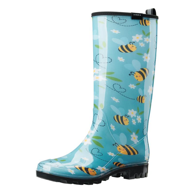 HISEA Women's Rain Boots Waterproof Garden Shoes Colorful Printed Knee High Rubber Boots Anti-Slipping Rainboots for Ladies with Comfort Insole Tall Wellington Rain Shoes