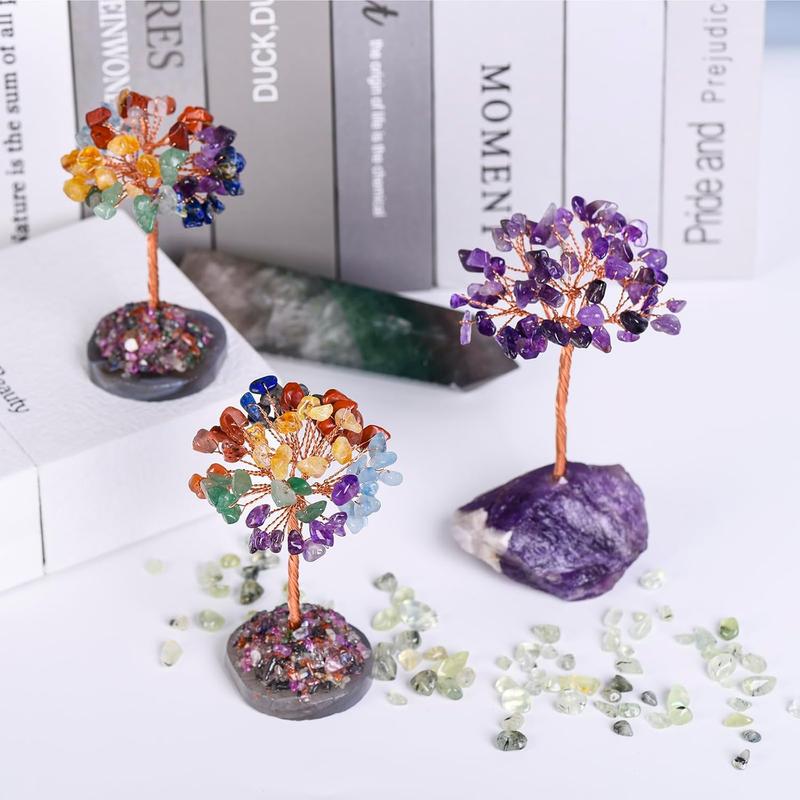 Seven Chakra Tree of Life,Money Tree Dcorations,Crystals and Healing Stones,Reiki Positive Energy Gemstones 7 Chakra Tree,Purple Room Office Desk Feng Shui Decor Meditation Gifts for Women Men Ornaments