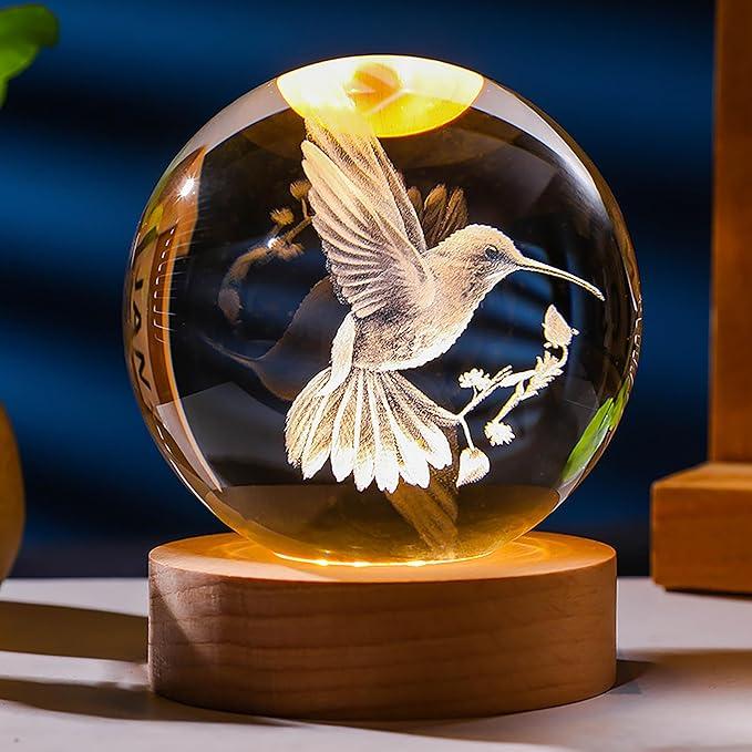 3D Hummingbird Gifts for Women Crystals Ball 60mm- Hummingbird Figurines Decor Glass Animals Figurine Hummingbird Stuff for Room Birthday for Best Friend Lovers Keepsake Paperweight Decorative Ornaments