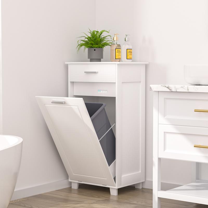 VECELO Tilt Out Trash Bin Cabinet with Drawer, Wooden with Negative Ion and Deodorizing Function Kitchen Hidden Garbage Recycling