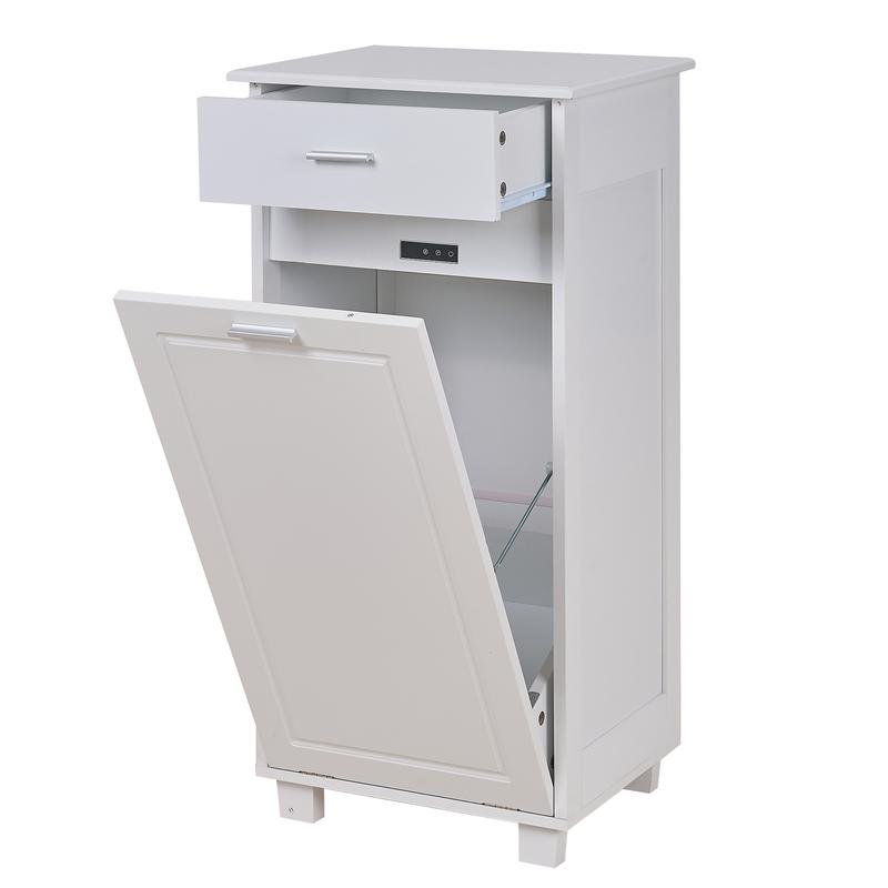 VECELO Tilt Out Trash Bin Cabinet with Drawer, Wooden with Negative Ion and Deodorizing Function Kitchen Hidden Garbage Recycling