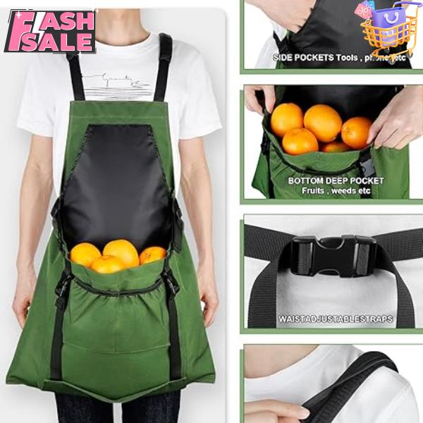 Gardening Apron, with Quick Release Pockets for Harvesting Gardening, Water Resistant Apron