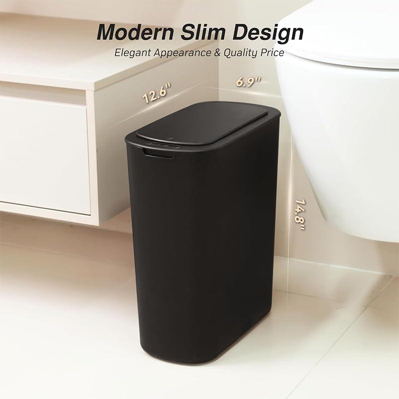 Automatic Bathroom Garbage Bin with Lid, 6 Gallon Touchless Trash Bin,  Electric Narrow  Trash Can for Toilet, Office, Kitchen, Bedroom, Living Room