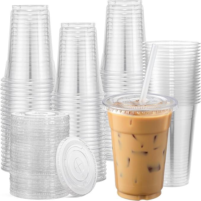 120 Sets - 16 20 oz Clear Plastic Cups with Lids, Disposable Cups With Straw Slot Lids for Cold Drinks, Milkshake, Smoothie, Iced Coffee