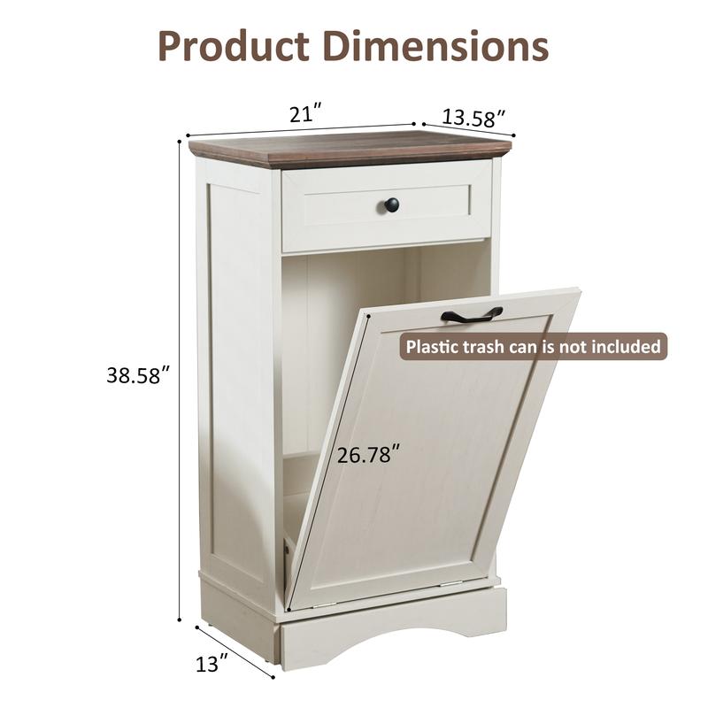 AHB 13 Gallon Tilt Out Trash Cabinet Kitchen Waste Bins, Laundry Hamper Tilt Out Pet Proof Hidden Trash Bin for Kitchen Living Room, Antique White