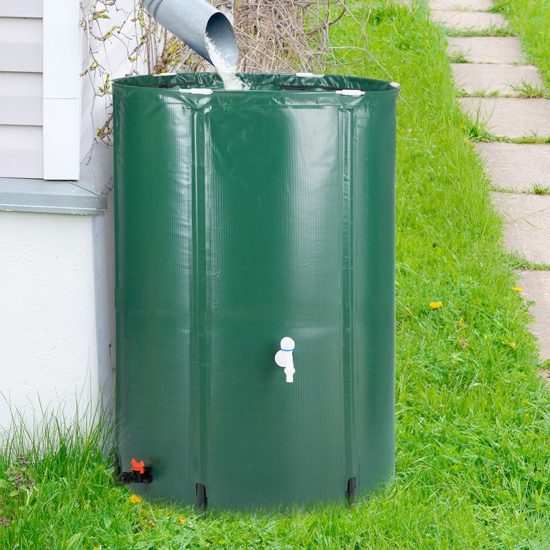 100 Gallon Green Folding Rain Barrel Water Collector with Zippered Mesh Cover