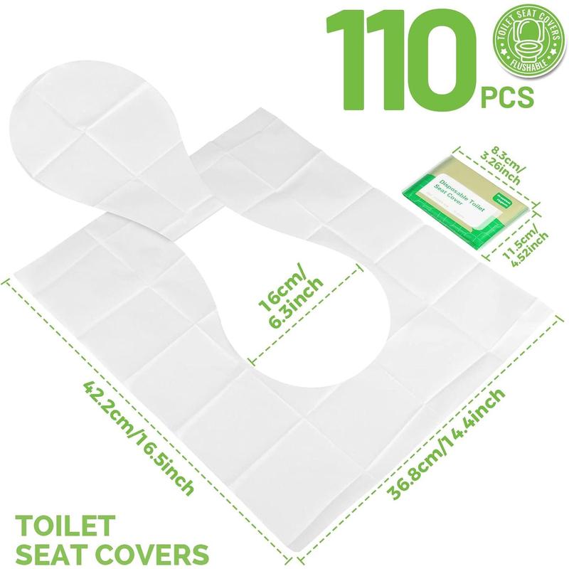 Toilet Seat Covers Disposable, 110pcs Flushable Travel Disposable Toilet Seat Covers for Adults Kids Potty Training, Travel Essential Accessories for Airplane, Road Trips, Camping