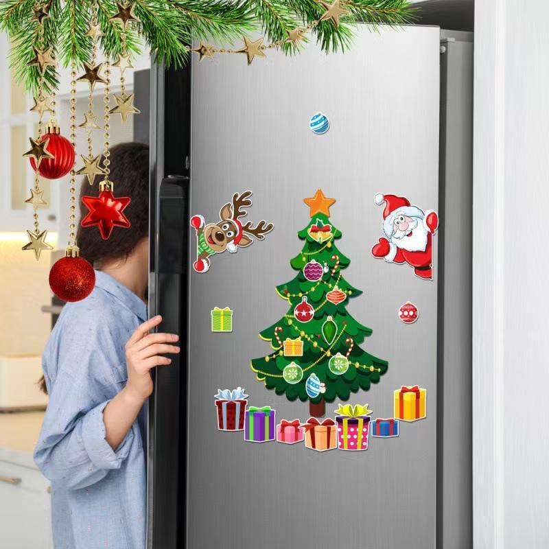 Christmas Themed Fridge Magnet, 1 Set Cartoon Pattern Magnetic Sticker, Decorative Magnet for Home Kitchen Office, Christmas Decorations